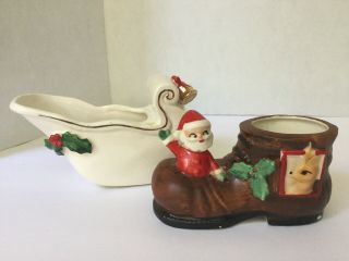 Vintage Napco Santa Sleigh Christmas Planter And Candleholder Santa/deer