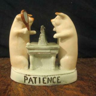 Antique German Porcelain Pig Fairing Ping Pong / Table Tennis Titled " Patience "