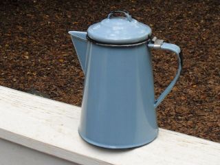 Vintage Blue Enamelware Coffee Pot With Black Trim 7.  5 "
