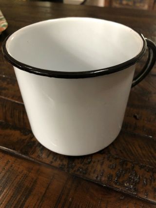 Vintage Enamelware Large White With Black Trim Mug