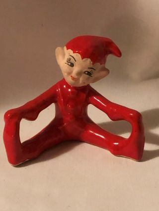 Vintage Christmas Gilner Elf/pixie Touching Toes Figurine Red Suit 1950s Cute