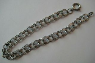 Vintage Sterling Silver Starter Charm Bracelet Double Links 7 " Long 9b