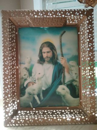 Vintage / Antique - Hologram Picture Of Jesus & The Last Supper In Lighted Frame