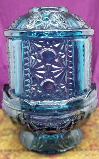 Vintage Indiana Blue Glass Fairy Candle - Holder Lamp " Stars & Bars "