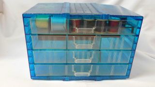 Vintage Campro Sewing Box Chest Blue Hard Plastic 4 Drawer Thread Storage Bin