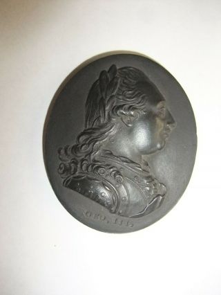 Antique 18thc Wedgwood Black Basalt Portrait Medallion George Iii C1775 - Hackwood