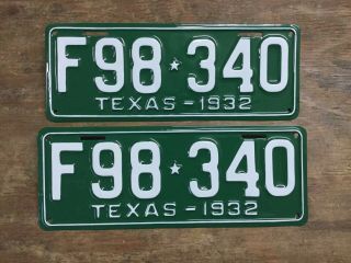 Vintage 1932 Texas Tx.  License Plate Set Very Nicely Restored