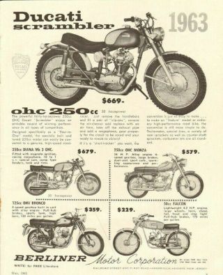 1963 Ducati Scrambler Ohc 250 Vintage Motorcycle Ad