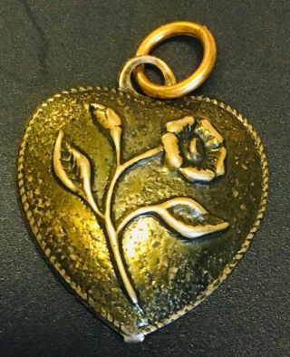 Vintage Brass Heart With Lovely Stamped Repousse Floral Design