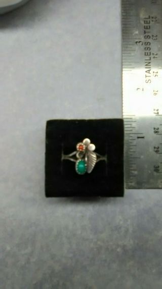 Vintage Sterling Silver Native American Turquoise And Coral Ring Size 5.  5