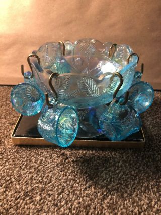 Vintage Mosser Glass Mini Childrens Punch Bowl With 6 Cups