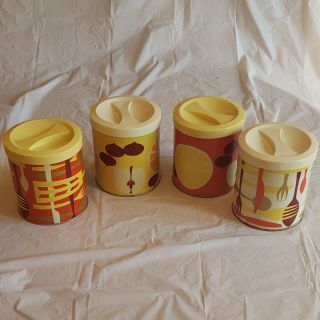 Vintage Proctor & Gamble Tin Canister Set With Rubber Lids Orange Yellow.