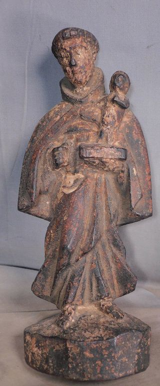 Antique 18th C.  1700s Saint Anthony Carved Wood Folk Art Santo Child Jesus Early