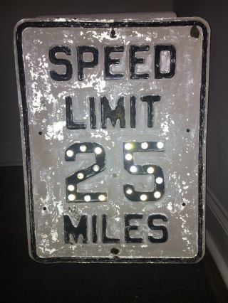 Vintage Cat - Eye 25 Mph Speed Limit Embossed Steel Sign Reflector Road