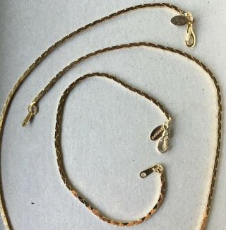 Vintage 1980s Designer Gold Plated Herringbone Chain Necklace & Bracelet Set