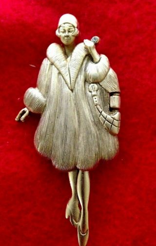 Vintage A.  J.  C.  Gold Metal Art Nouveau Brooch Pin " Before & After Taxes "