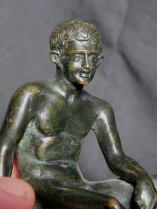 Antique Grand Tour Bronze Miniature Nude Male Seated Hermes Mercury Ares Statue 2