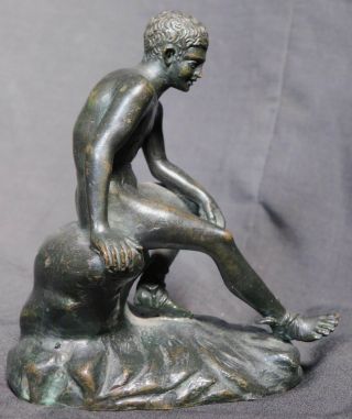 Antique Grand Tour Bronze Miniature Nude Male Seated Hermes Mercury Ares Statue 3