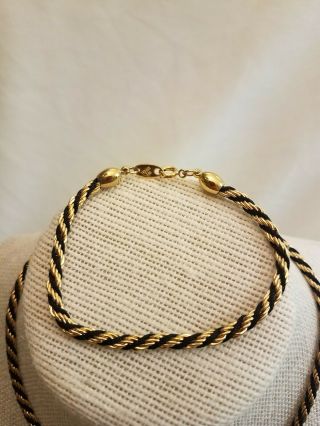 Vintage Signed Trifari Necklace Bracelet Set Gold Tone And Black Cord Rope Style 2