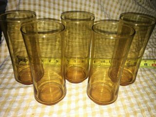 5 Vtg Libbey Mcm Bolero Gold Amber Drinking Iced Tea Glass Tumblers Barware 16oz
