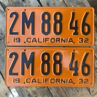 1932 California License Plate Pair 2m 88 46 Yom Dmv Clear Ford Deuce Coupe V8