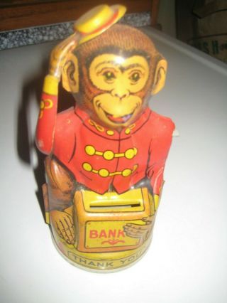 Vintage J Chein Mechanical Monkey Bank Tin Litho Nr