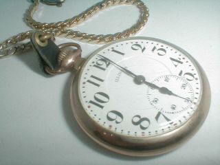 Vintage Illinois Pocket Watch 17 Jewel W/ Chain & 10k Gold Fob See All Listed