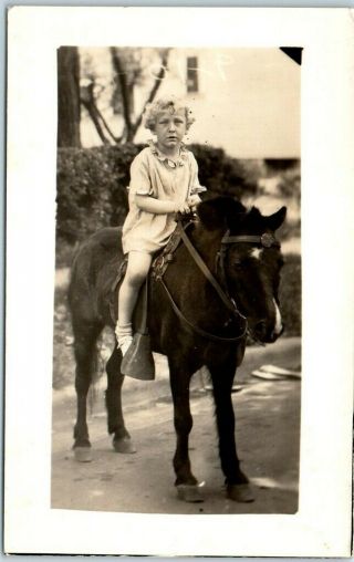 Vintage Rppc Real Photo Postcard Little Girl On Pony - C1930s