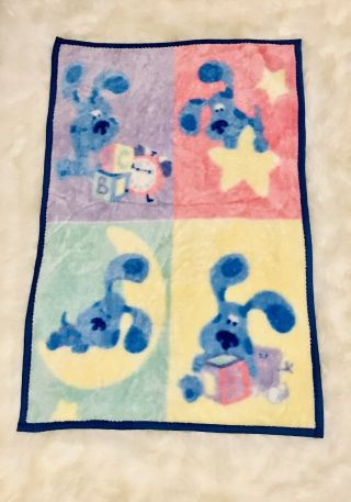Vintage Blues Clues Baby Blanket Puppy Dog Pastel Squares Block Plush Throw Star