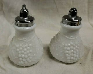 Vintage White Milk Glass Grape Design Salt & Pepper Shakers 4 1/2 " Tall