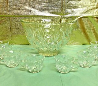 Vintage Punch Bowl Cups Ladle 10pc Set Lexington Hazelware Wedding Holiday Party