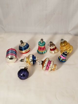 8 Vintage Mercury Glass Bell Christmas Tree Ornaments