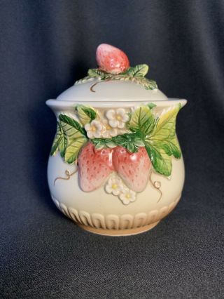 Takahashi San Francisco Vintage Sugar Bowl Creamer Set Strawberry 1980s Ceramic 2
