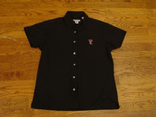 Texas Tech Under Womens Black Short Sleeve Button Front Shirt By Antigua Medium