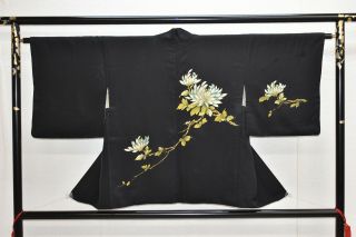 Vintage Silk Kimono Jacket:gorgeous White Chrysanthemum@yx24
