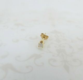 Fine Vtg Yellow 14k Gold 2.  7 Mm Diamond Single (one) Only Stud Earring