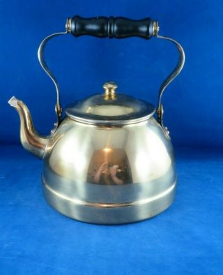 Vintage Brass Taurus Teapot With Wooden Handle Made In Portugal