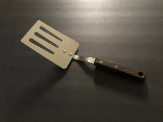 Vtg Robinson Stainless Steel Wood Handle Slotted Spatula Usa 10 - 3/4 "