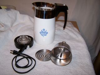 Vintage Corning Ware Electric Coffee Pot 10 Cup Blue Cornflower Complete Exlnt