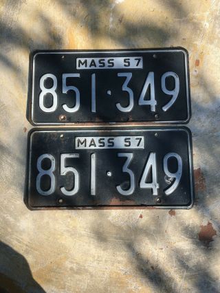 Vintage 1957 Massachusetts License Plates Matching Pair