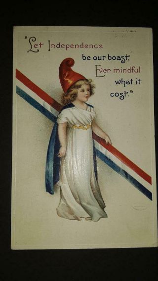 Vintage Patriotic Postcard July 4th Girl Printed In Germany
