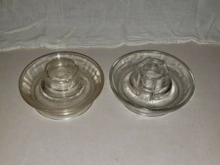 2 Vintage Clear Glass Chicken Water Feeder Bases Waterer