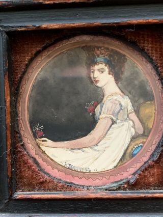 ANTIQUE Russian MINIATURE PAINTING WATERCOLOR 1900s Portrait of a lady Signed 3
