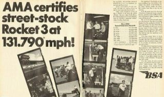 1969 Street - Stock Bsa Rocket 3 - 131.  790 Mph - 2 - Page Vintage Motorcycle Ad