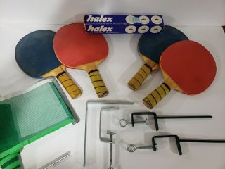 Vintage Ping Pong Paddle Set 4 - Player Bundle Rackets Balls Portable
