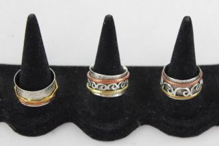 3 X Vintage.  925 Sterling Silver Wide Band Rings Inc.  Boho,  Hippy (20g)
