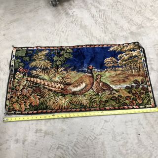 Vintage Velvet Pheasants Tapestry Fabric Rug Wall Hanging 18 " X 37 " Blue