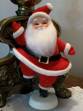 Vintage Dancing Santa Claus Christmas Felt Flocked Figure 7 " On Pedestal