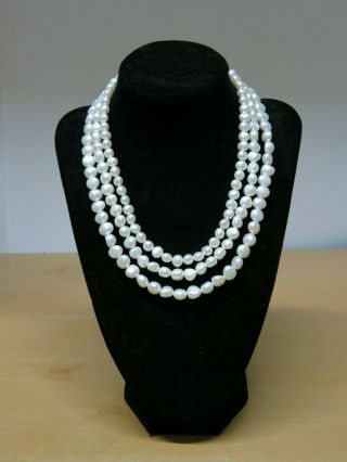 Vintage Freshwater 3 Strand Pearl Necklace W/ 14k Clasp 15 "