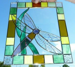 DRAGONFLY Suncatcher 3D Stained Glass Window Art Hanging Flower 7.  7 